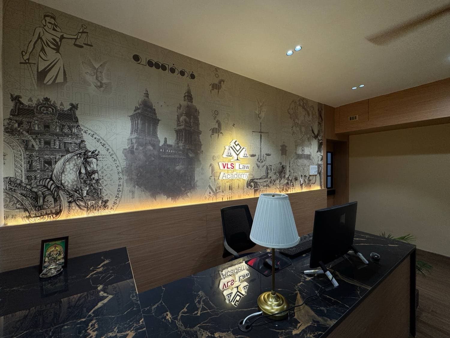 VLS Law Academy premises with the branded legal-heritage wall
